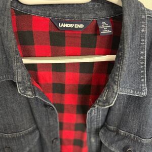 Lands End Flannel Lined Denim Button Down XL